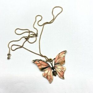 Butterfly Enameld Pink Goldtone Pendant On Gold Adjustable Snake Chain